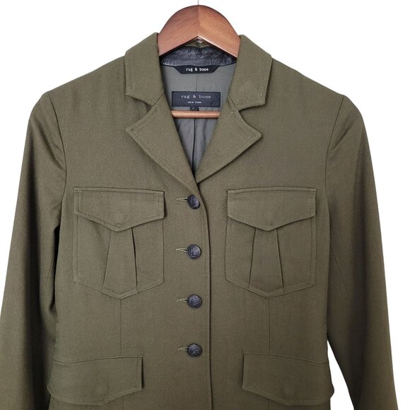 Rag & Bone Marshall Military Wool Jacket Womens Size 2 Olive Green Made in USA - Picture 3 of 8